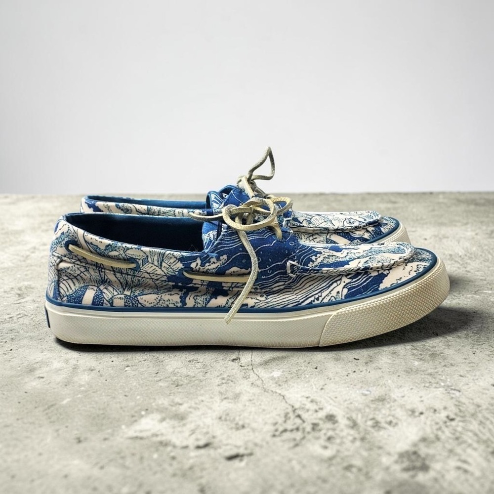 Sperry Top-Sider Mens Blue Wave Fish Print Boat Shoes STS22937 Size 10